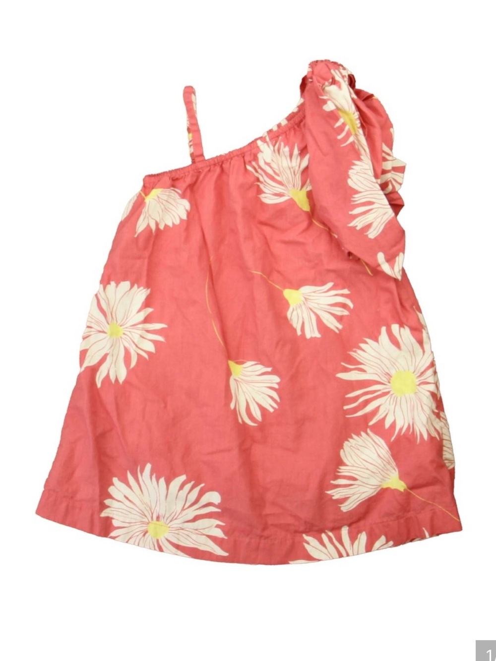 SOMETHING Navy Girls Pink One-Shoulder Daisy Floral Cotton Dress Size 5